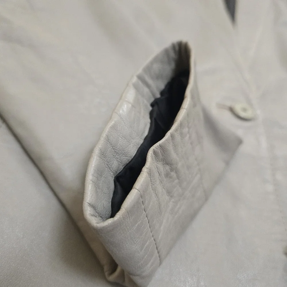 Bod & Christensen Notched Leather Jacket Blazer Single Button Grey Chic Womens L